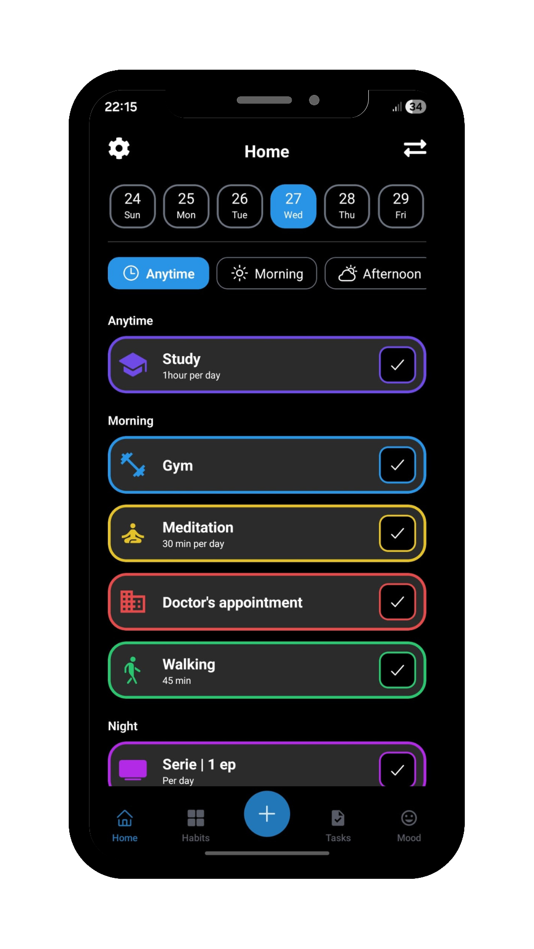 HabitKai app — today's practice